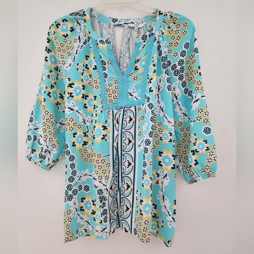 crown & ivy Floral Tunic - Aqua and Yellow